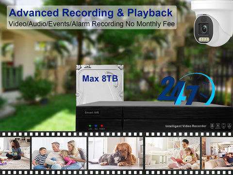 Dosilkc 4K 8 Channel POE NVR,   1080p/3MP/4MP/5MP/8MP POE Network Video Recorder  Supports up to 8TB HDD