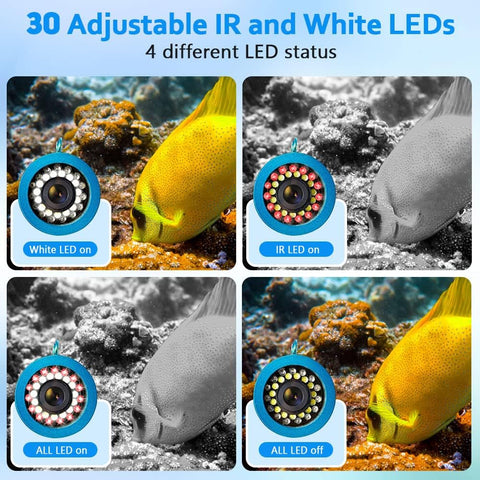 Dosilkc Underwater Fishing Camera with 7 Inch LCD Monitor, HD 1000 TVL Portable Fish Finder Camera, 30Pcs Adjustable LED White Lamp Lights Underwater Camera for Lake, Boat, Ice Fishing