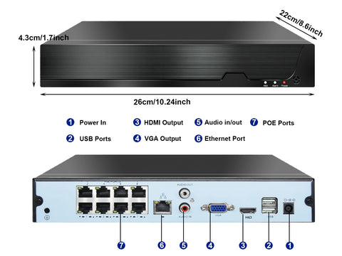 Dosilkc 4K 8 Channel POE NVR,   1080p/3MP/4MP/5MP/8MP/12MP POE Network Video Recorder  Supports up to 8TB HDD