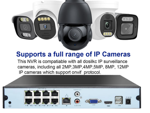 Dosilkc 4K 8 Channel POE NVR,   1080p/3MP/4MP/5MP/8MP POE Network Video Recorder  Supports up to 8TB HDD