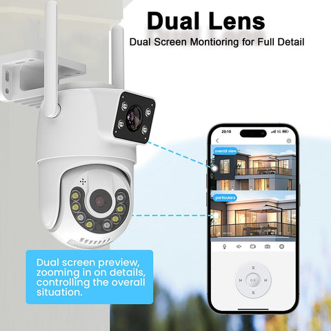 6MP PTZ Wifi Camera Dual Lens Outdoor Home Security Camera Motion Detection