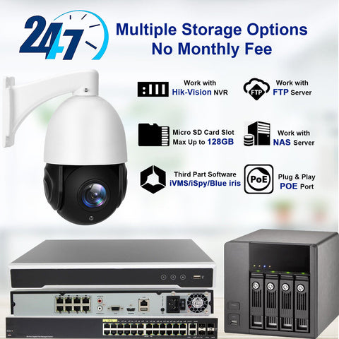 4K 8MP Outdoor PTZ IP POE Camera with Pan Tilt 20X Optical Zoom & 10X Digital Zoom Human Detection, Speed Dome Security Camera with 393ft IR Night Vision, Auto Tracking, 2-Way Audio(Compatible for Hikvision)