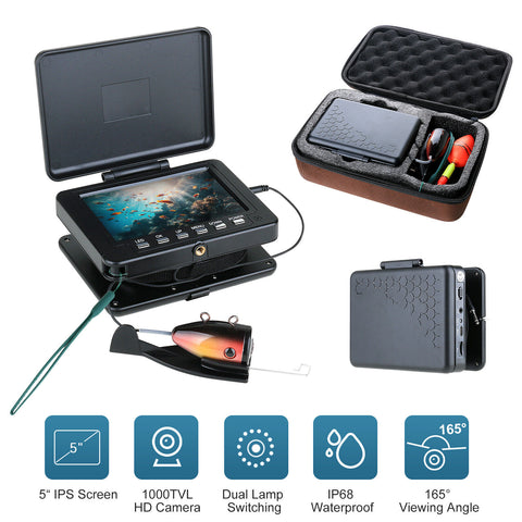 Underwater Fishing Camera 1200TVL HD 5 Inch LCD Waterproof Monitor 12 Lamps