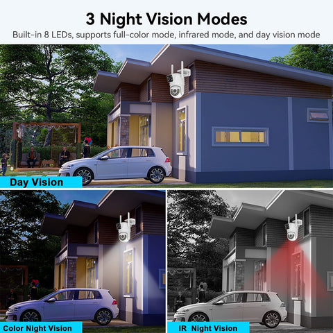 6MP PTZ Wifi Camera Dual Lens Outdoor Home Security Camera Motion Detection