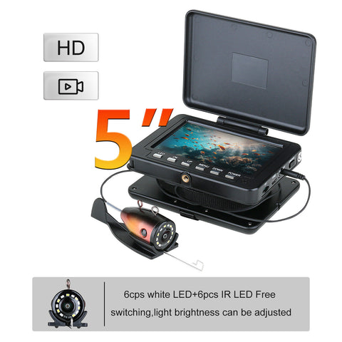 Underwater Fishing Camera 1200TVL HD 5 Inch LCD Waterproof Monitor 12 Lamps