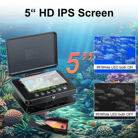 Underwater Fishing Camera 1200TVL HD 5 Inch LCD Waterproof Monitor 12 Lamps